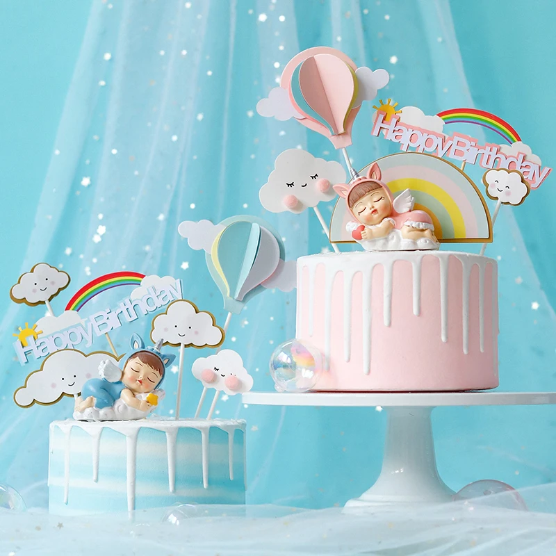 

Cake Decoration Cute Rainbow Clouds Unicorn Girl Boy Cake Topper for Happy Birthday Party Decor Supplies Baby Shower Dessert