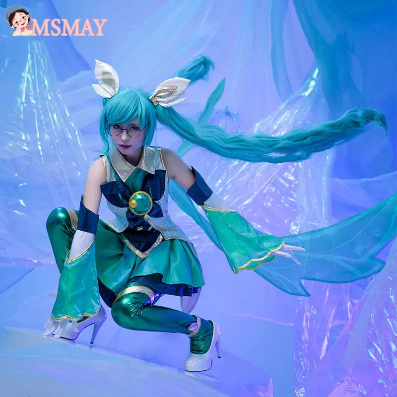

MsMay Game LOL Star Guardian Sona Cosplay Costume Women Green Cos League of Legends Sona Halloween Outfit Full Set Girls