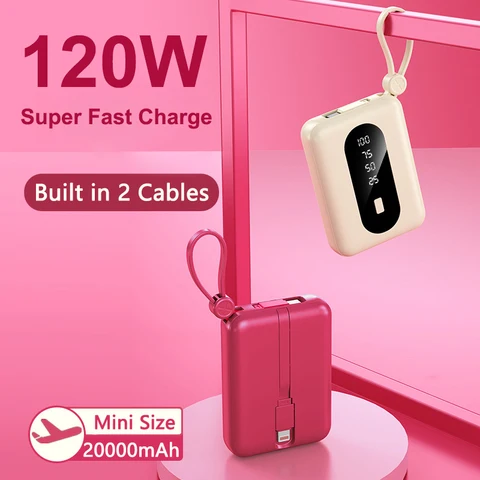 PD 120 Вт Быстрая зарядка для Huawei Xiaomi Mini Power Bank 20000 мАч с кабелем Портативное внешнее зарядное устройство для iPhone Samsung