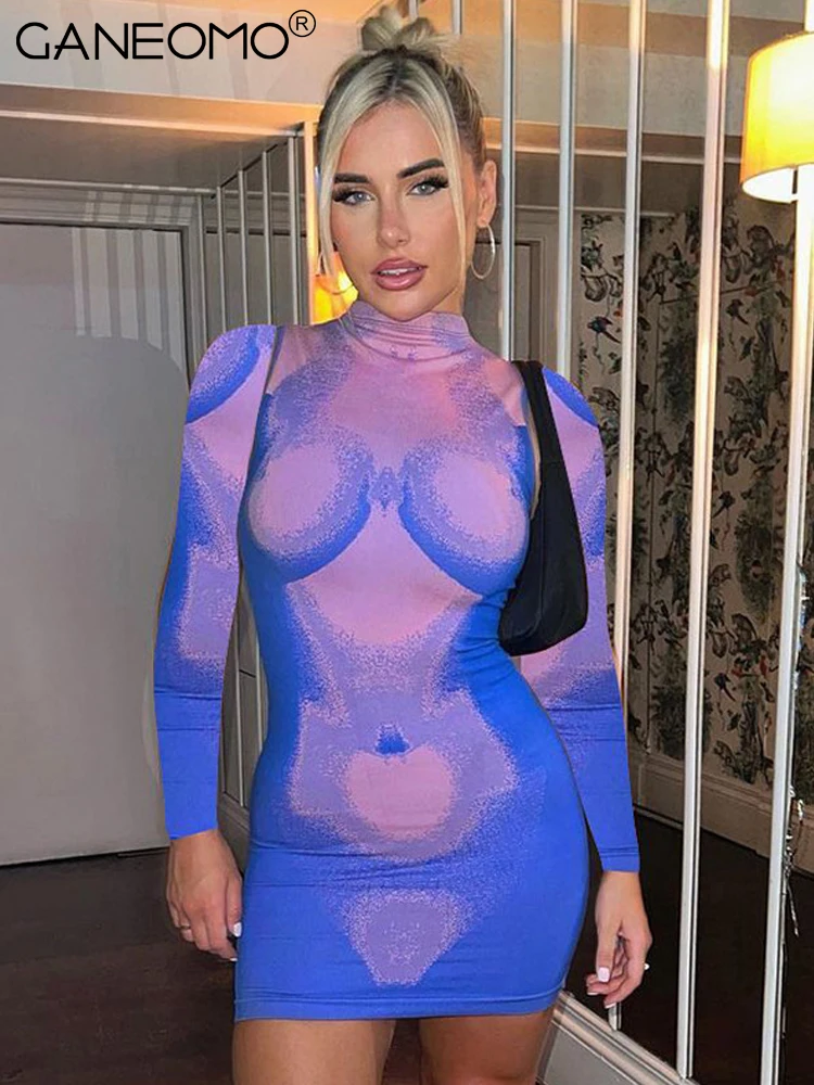 

Женское облегающее мини-платье с длинным рукавом и принтом, осень 2022, сексуальные элегантные модные повседневные платья-футляры, 2022, улична...