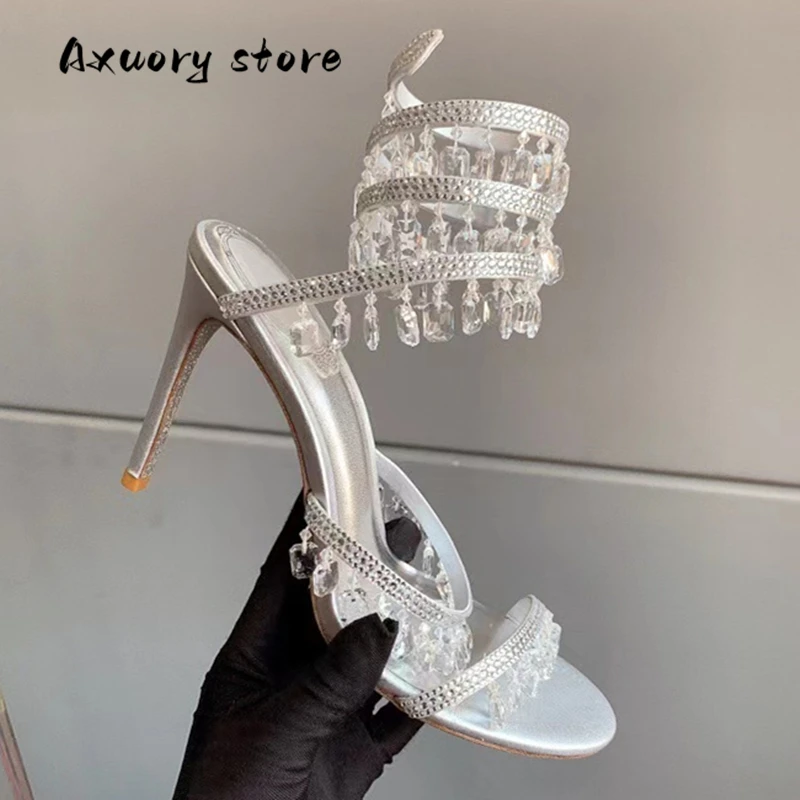 Women Sandals Evening Dress Shoes Stiletto Heel Crystal Wedding Sandals High Heel Formal Party Shoes Ankle Strappy