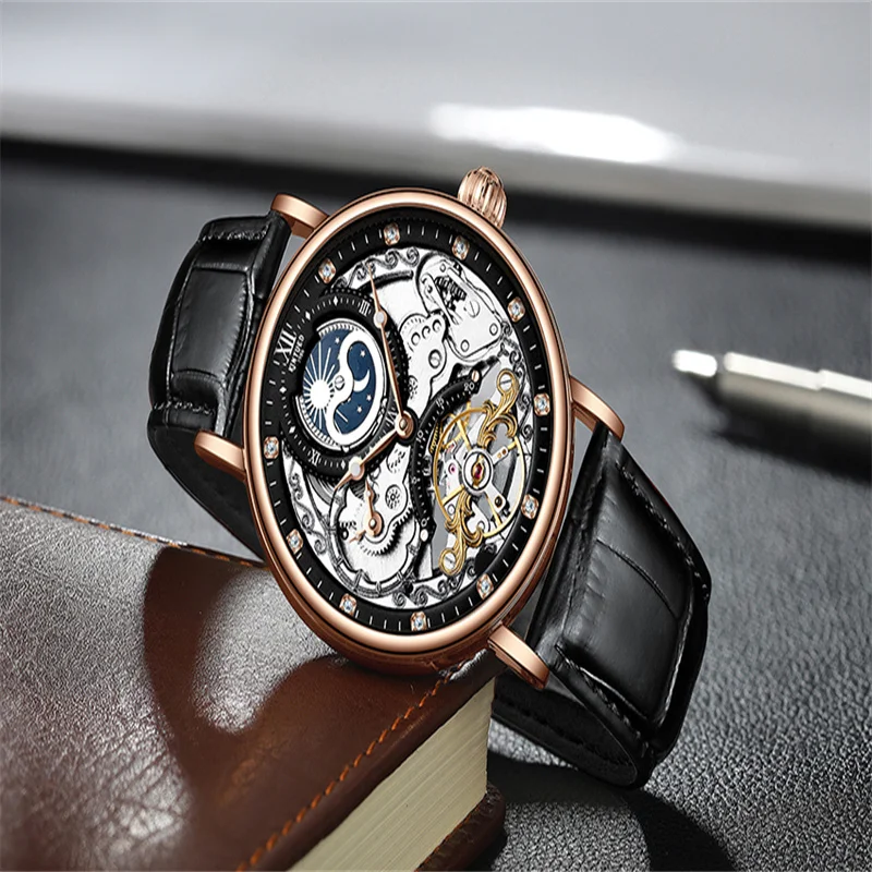 2023 New luxury Men's Automatic Mechanical Watch 3Bar Waterproof Dual Time Zone Display Casual Wristatches Man Clock Relogio