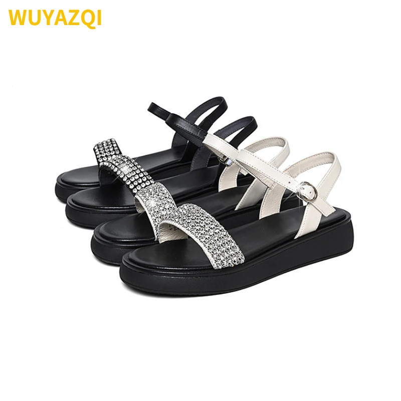 

WUYAZQI New summer women's sandals fashion Rhinestone temperament women's shoes anti slip and comfortable platform sandals Q8