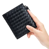 new exquisite fashion genuine sheep leather knitted men billfold women purses card slots license holder short wallet bags