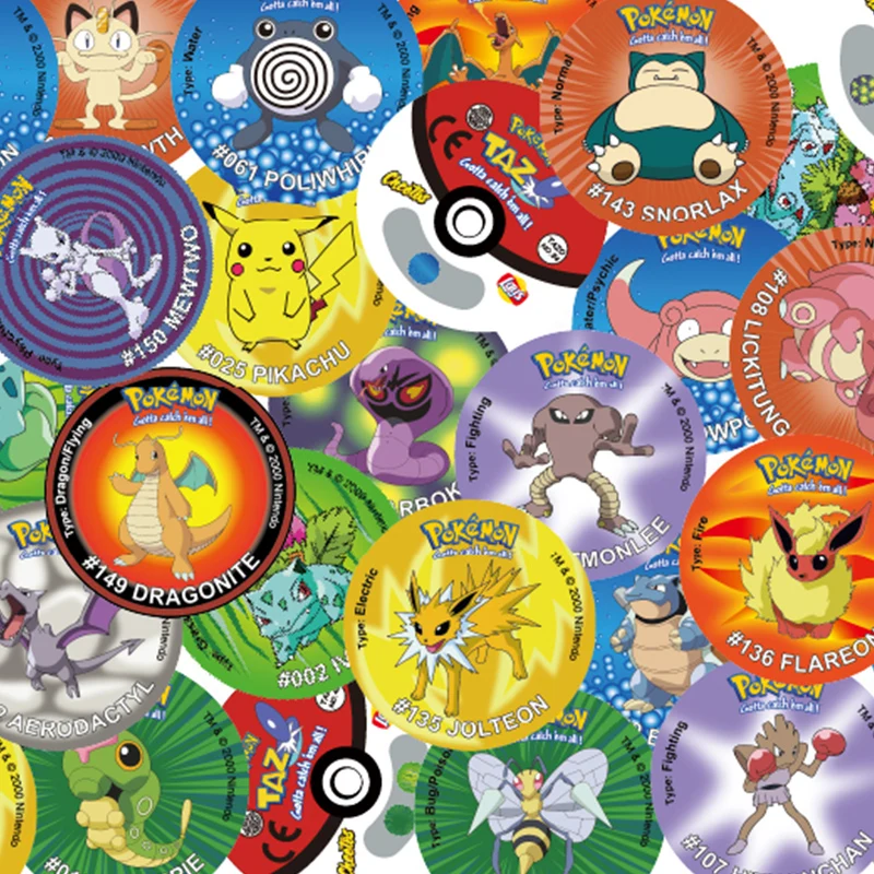Anime Pokemon Tazos Plastic Pogs Round Stroke Pikachu Round Cards Trainer ASH Collection Game Cards Children's Birthday Gifts