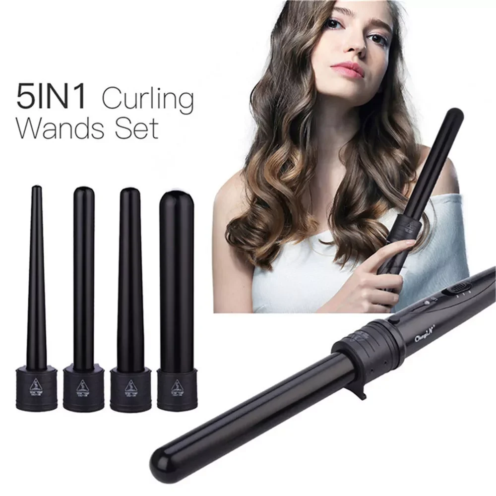 

NEW IN 5 in 1 Curling Wand with Tourmaline Ceramic Barrels 5 Interchangeable Hair Wand Hair Big Waves Curling Iron set Hair Curl