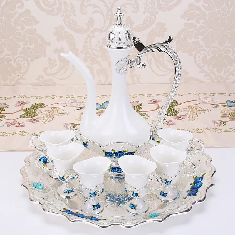

New simple fashion ceramic splicing metal creative personality wine pot wine distributor small wine cup set