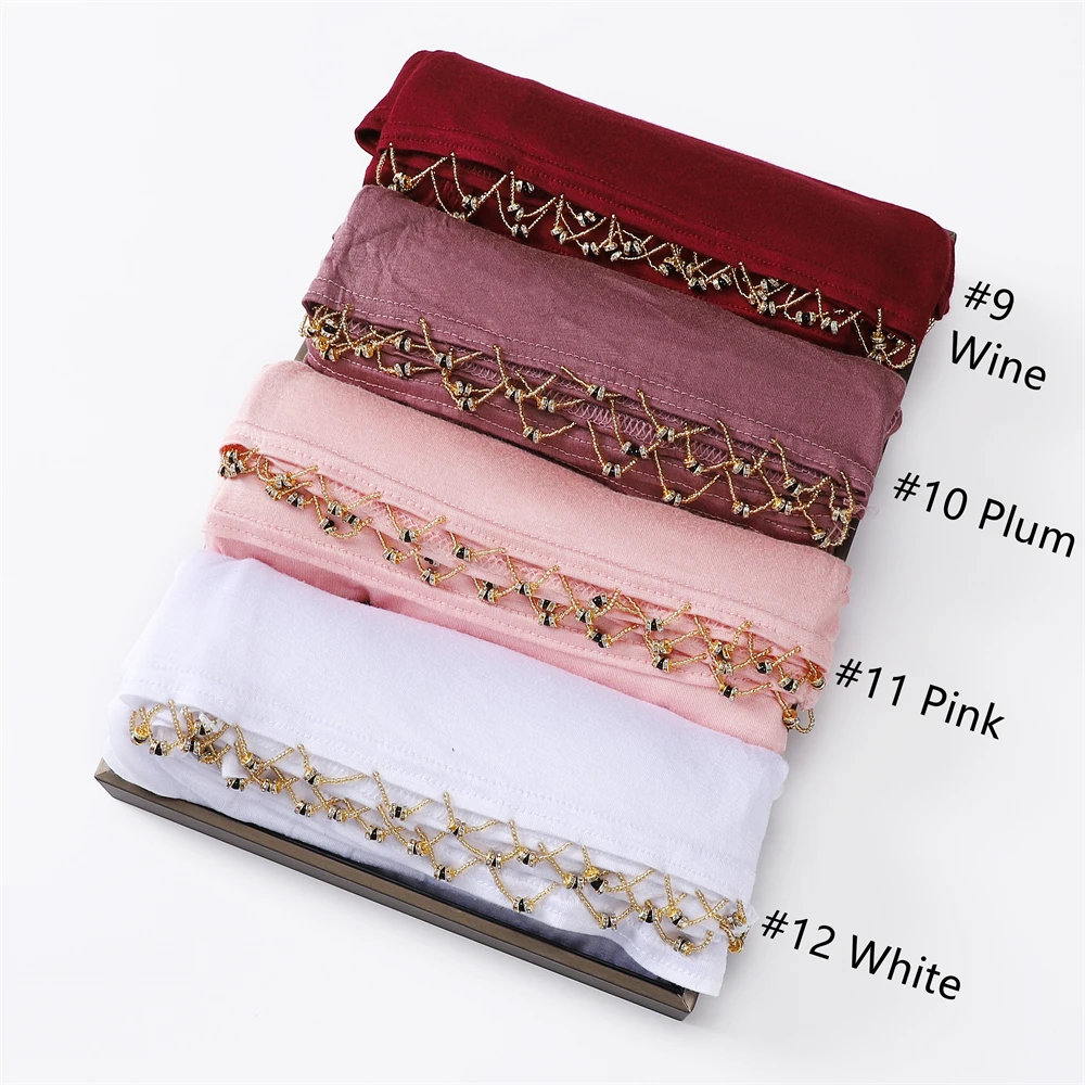 Хиджабы из хлопка и лайкры премиум-класса для женщин головные уборы с бисером