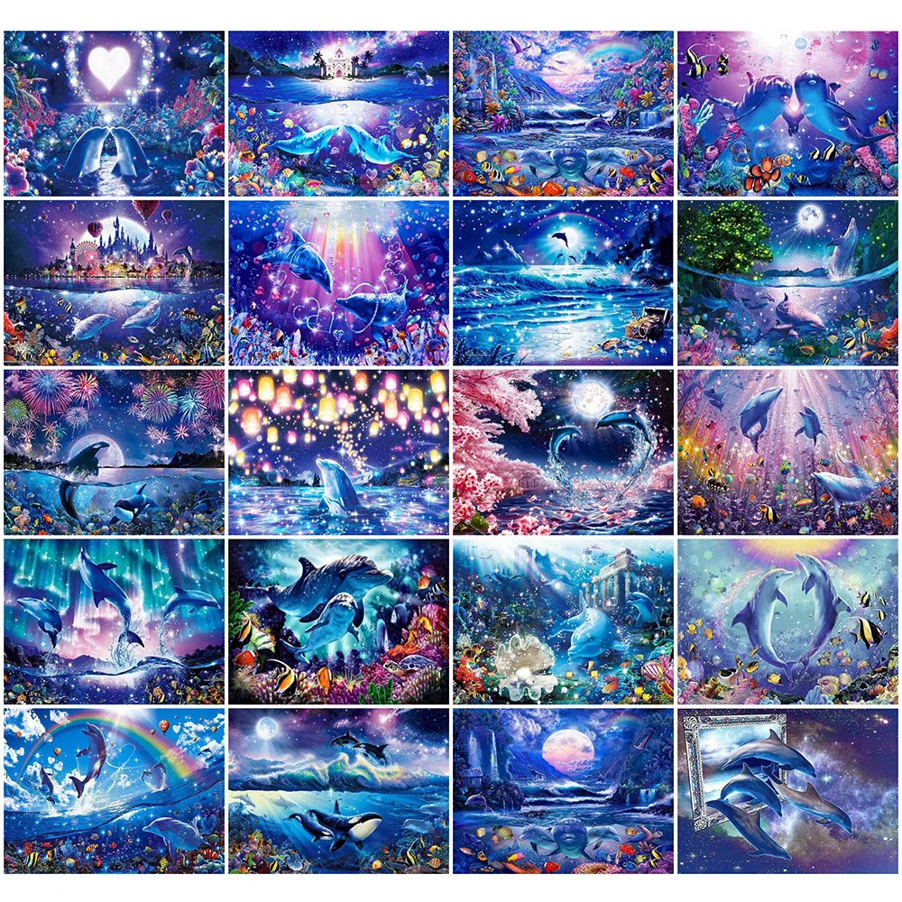 

HUACAN Diamond Painting New Animal 5D Diamond Embroidery Cross Stitch Dolphin Sea Pictures Of Rhinestones Full Mosaic Wall Art