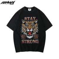 atsunny stay strong tiger print t shirt hip hop harajuku streetwear retro fashion short sleeve thicken solid color clothes tops
