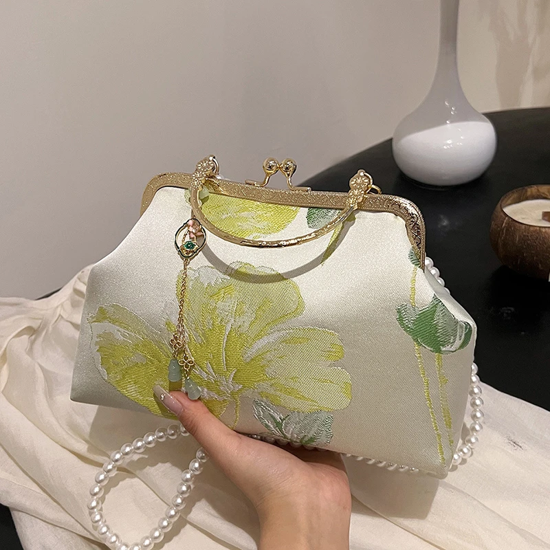 Шелковые сумки с вышивкой и ручками сверху модные повседневные на плечо для