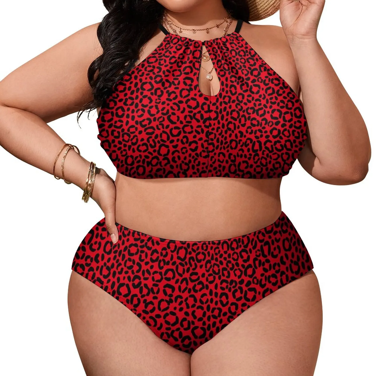 

Leopard Spots Bikini Swimsuit Sexy Red and Black Swimwear Ladies Push Up Bikinis Set 2 Piece Graphic Swimsuits Biquini Plus Size