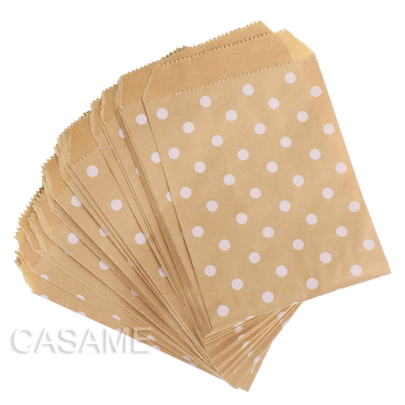 

Крафт-бумажные пакеты Casame с шевроном в горошек 25 шт.