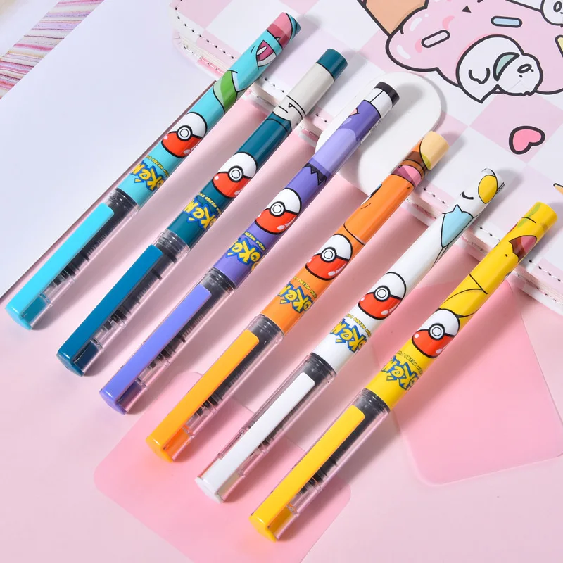 Фото 24/48PCS KAWAII POKEMON прямой жидкий гель ручка мило 0,5 мм черные чернила подписи ручки рекламные школьные принадлежности офиса №1