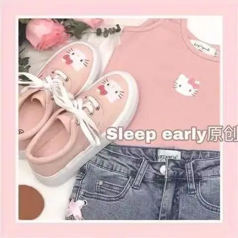 

Холщовые туфли Hello Kitty для женщин, милые японские низкие, с круглым носком, на толстой подошве, спортивная обувь для студентов, весна-лето