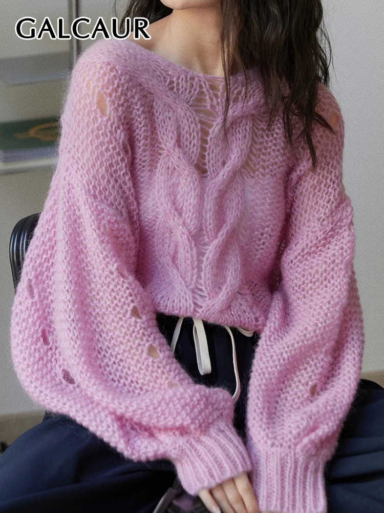 

Женский трикотажный свитер GALCAUR, однотонный Свободный вязаный свитер с V-образным вырезом и длинным рукавом, осень 2022