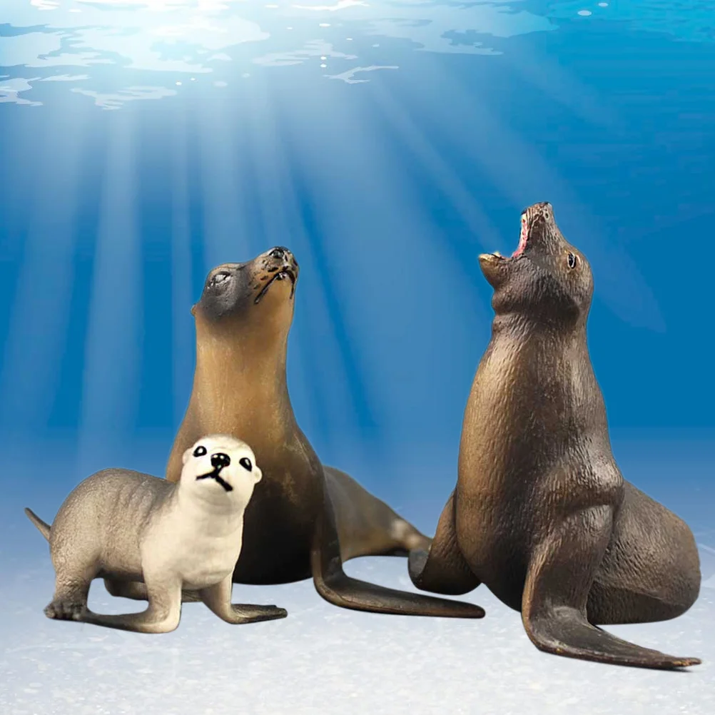 

3pcs High Simulation Sea Lion Family Model Marine Organism Decoration for Children Playing