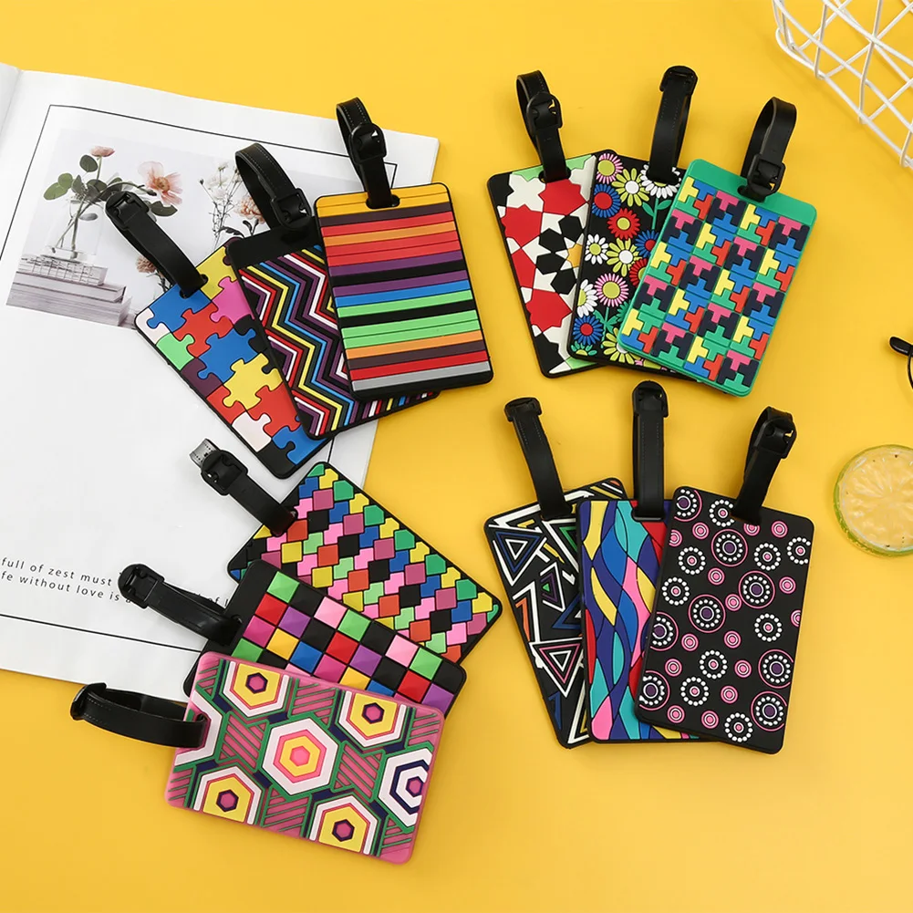 1 PC Geometric Luggage Tags Suitcase ID Address Holder Baggage Bag Tag Silicone PVC Soft Label Travel Accessories Luggage Tag