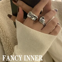 2022 new metal rings vintage silver color irregular geometry tie letter for women girls open adjustable ring jewelry vch