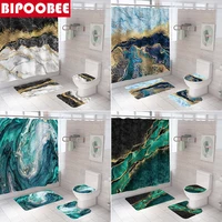 Marble Crack Irregular Stripes 3D Print Bathroom Curtain Fabric Shower Curtains Luxury Stone Grain Bath Mat Rugs Toilet Cover