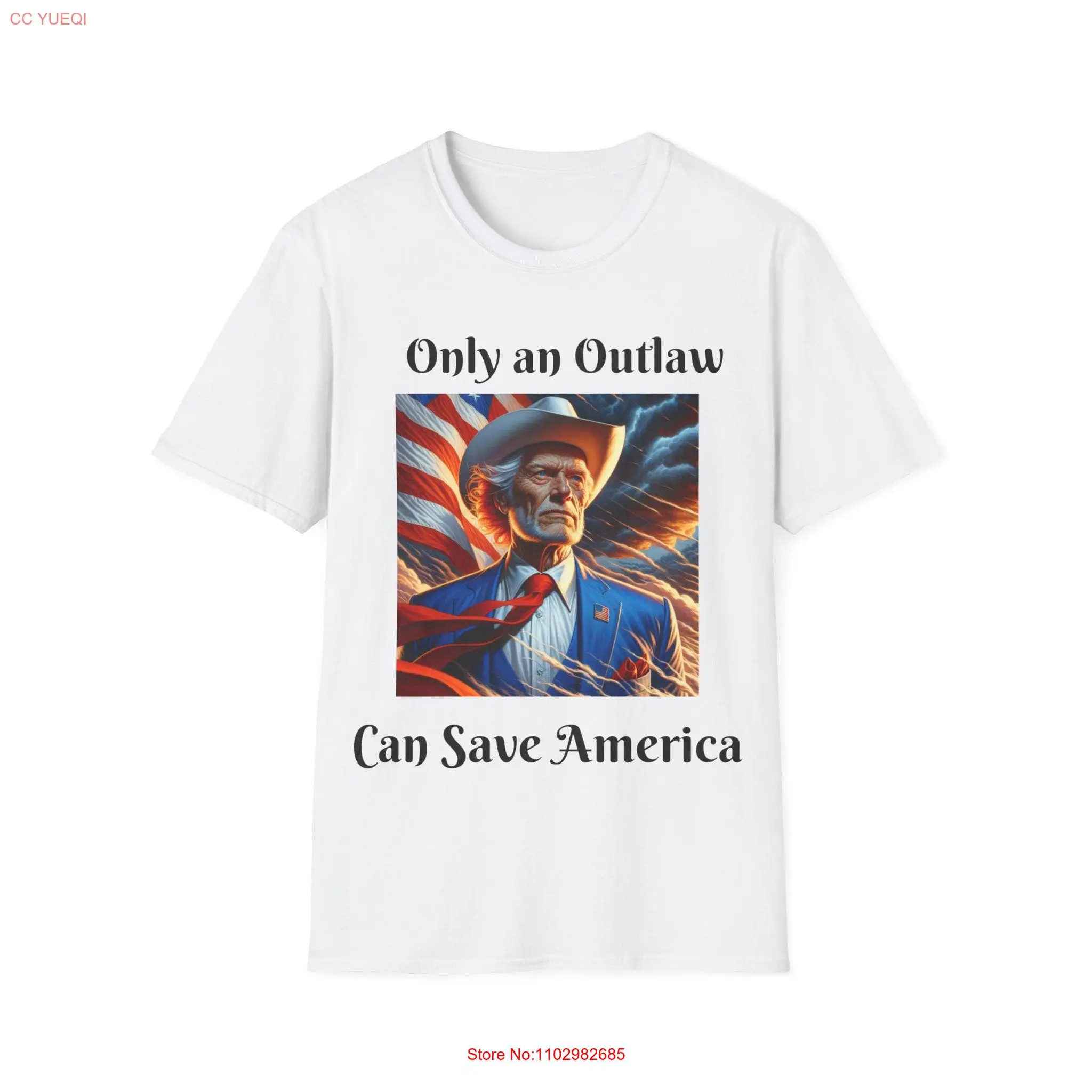 Футболка Softstyle Only an Outlaw Can Save America белая США с длинными или короткими рукавами |