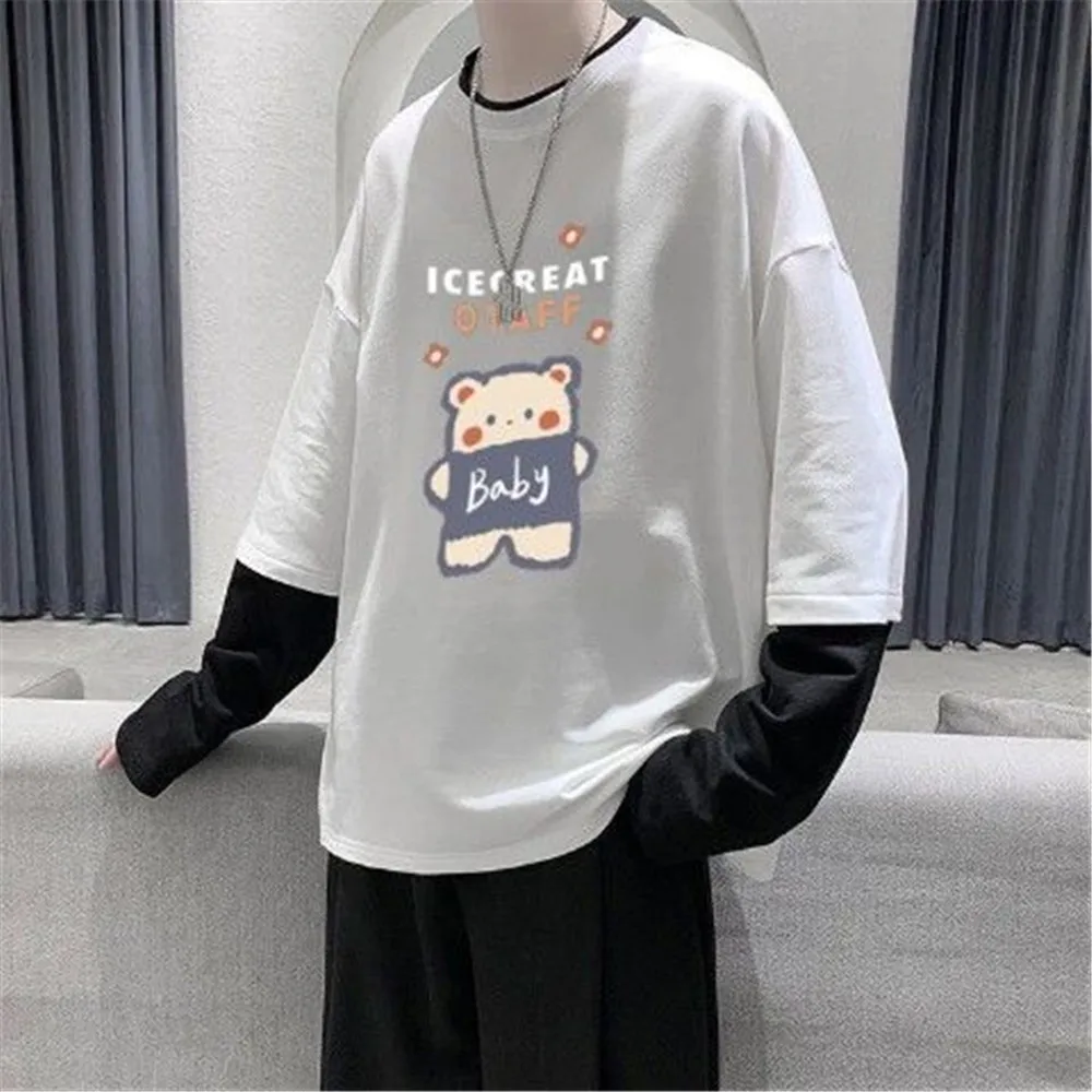 

Футболка Мужская/женская с принтом медведя, повседневная Милая Свободная рубашка в стиле хип-хоп, уличная одежда с длинным рукавом, осень