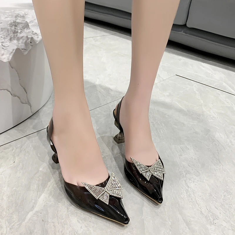

DOGHC Transparent Sandals Women Pointed Clear Crystal Slingback High Heel Stilettos Sexy Pumps Summer Shoes Peep Toe Women Pumps