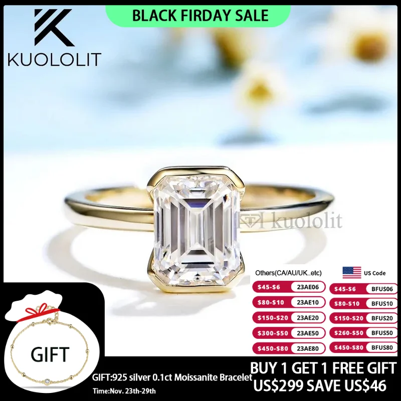 

Женское кольцо с изумрудом kuolit 3CT, кольцо из моиссанита 18 к 14 к, желтое золото D/VVS1, бриллиантовое кольцо для помолвки, рождественские подарки