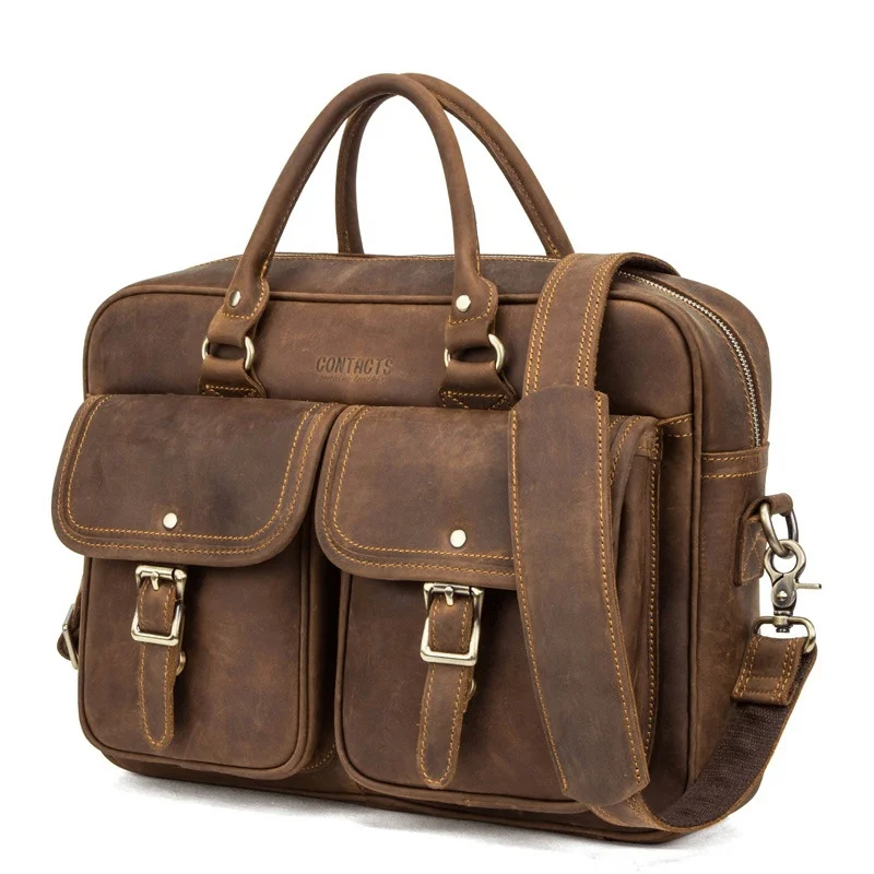Men Business Briefcase Casual 14 Inch Computer Handbag Genuine Leather One Shoulder Laptop Bag High Quality Messenger Bags New