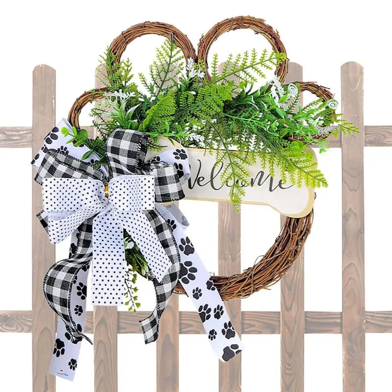 

Welcome Dog Wreath Wall Art Decor & Christmas Home Decor Paw Shaped Entry Door Welcome Wreath Window Farmhouse Porch Decor