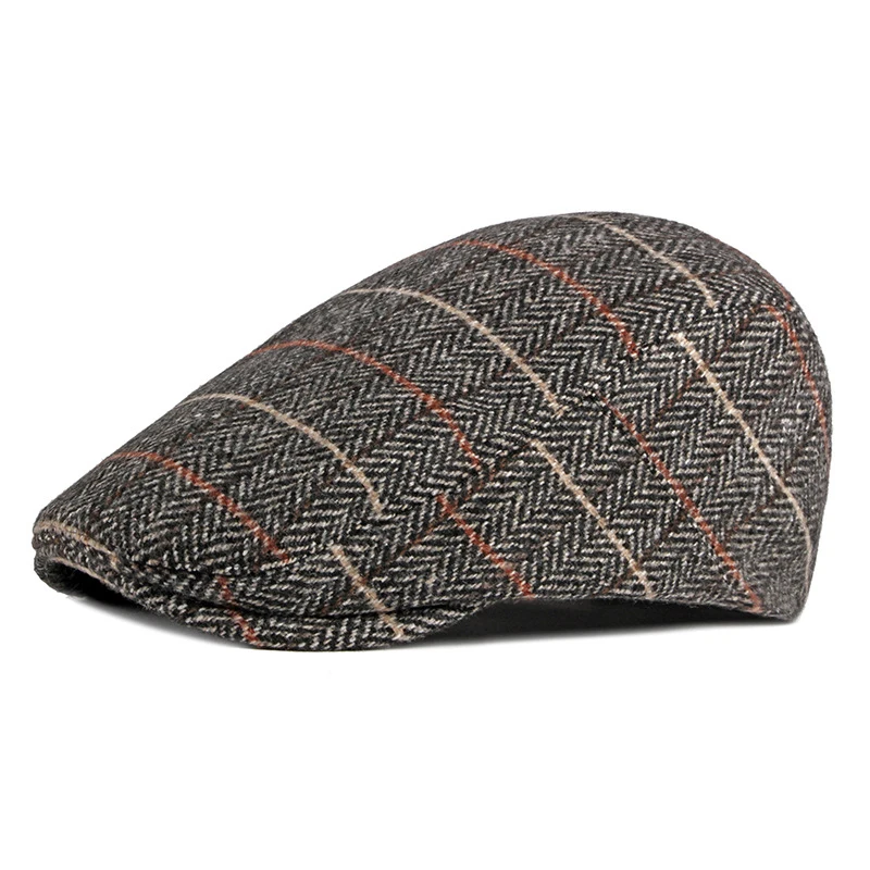 

British Beret Hat Men Autumn Winter Herringbone Peaked Ivy Cap Women Wool Blend Plaid Newsboy Cap Twill Driver Hat Vintage Visor