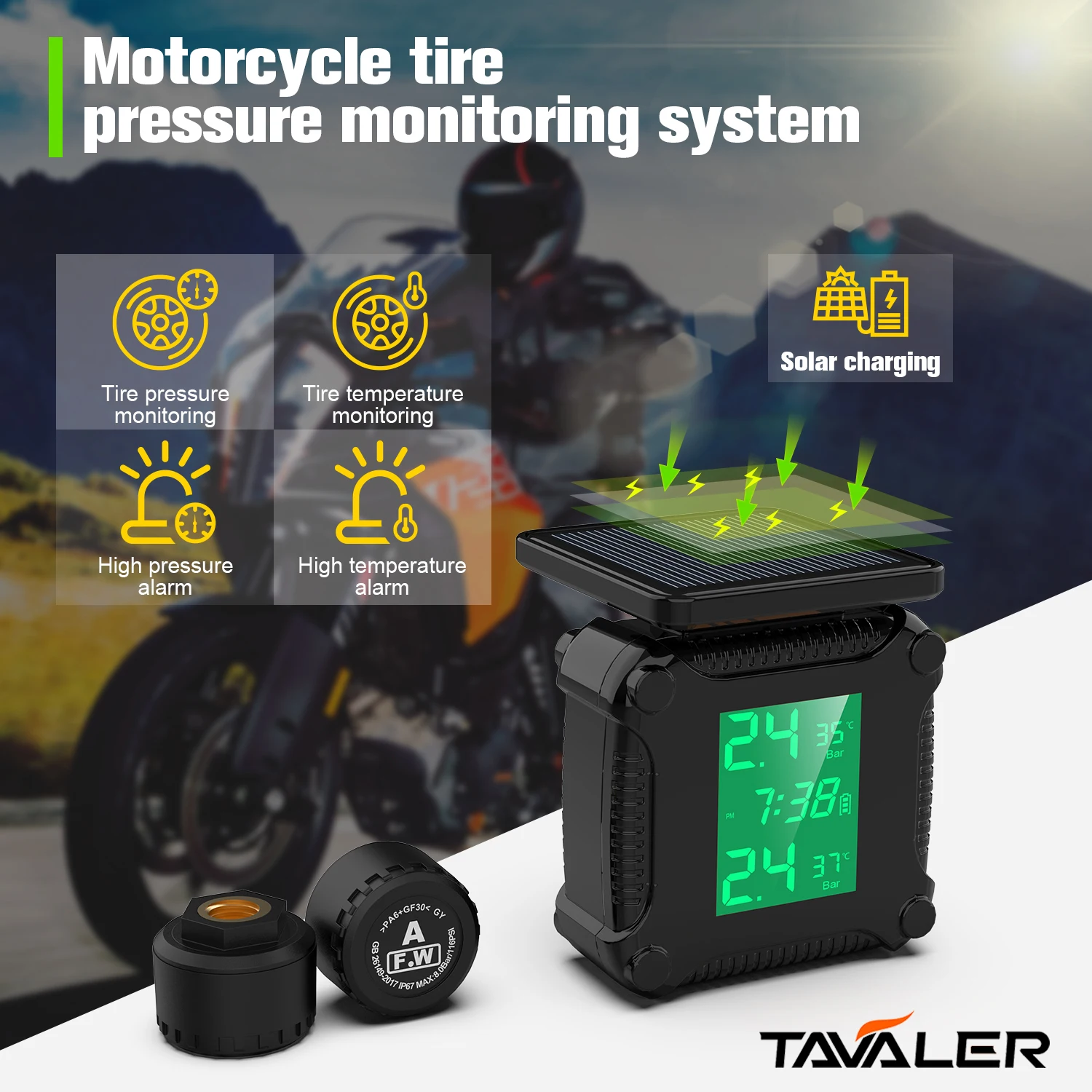 Внешний монитор давления в шинах для мотоцикла 8 бар фунтов на квадратный дюйм
