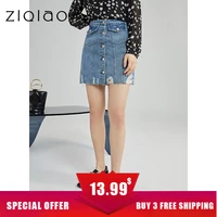ziqiao japanese women denim blue short skirt button shaped decorative mini a line skirts