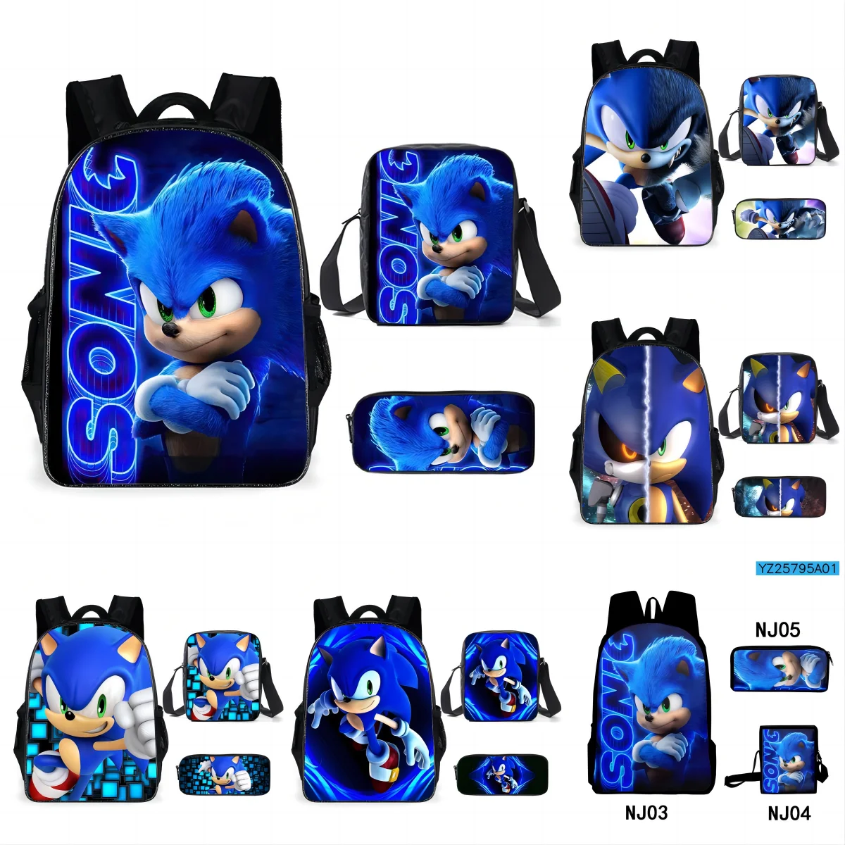 

3Pcs/set New Sonic 16 Inch Sonic Children School Bags for Boys Girls Kids Cartoon Schoolbag +Lunch Bag+Pen Bag