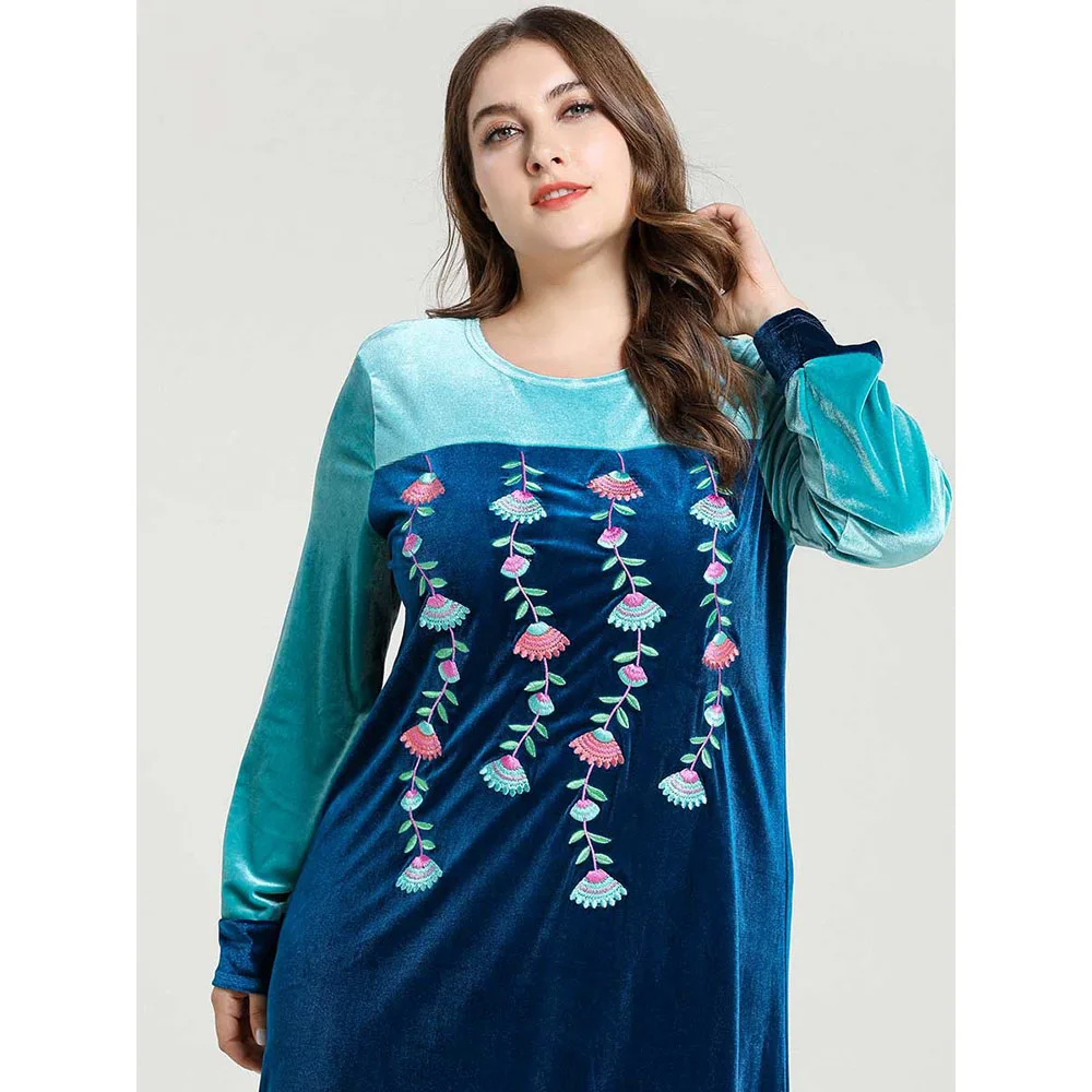 

Islamic Clothing Velvet Muslim Dress Women Abaya Moroccan Kaftan Robe Jubah Floral Elbise Dubai Turkey Caftan Arabic Hijab Dress