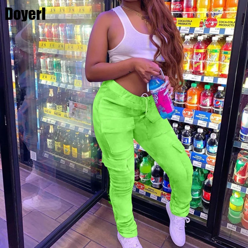 

Neon Green Sweatpants Women High Waist Streetwear Black Cargo Pants Women Joggers Autumn Pockets Casual Sweat Pants for Women