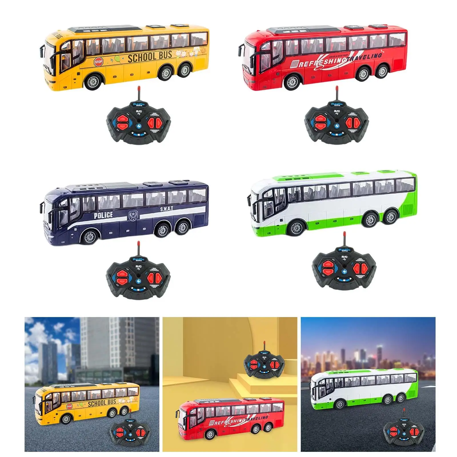 

1:30 Scale Radio Remote Control Bus 27MHz and LED Lights Radio Controlled Machine Toys RC School Bus for Children Kids Gifts