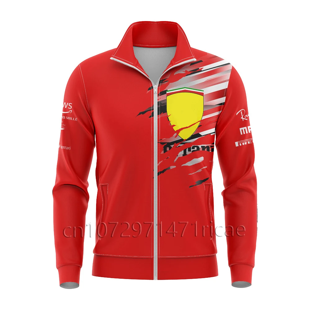 

Men's red zippered racing jacket, outdoor sports shirt, Formula One jacket, same zippered sweater, hooded sweatshirt