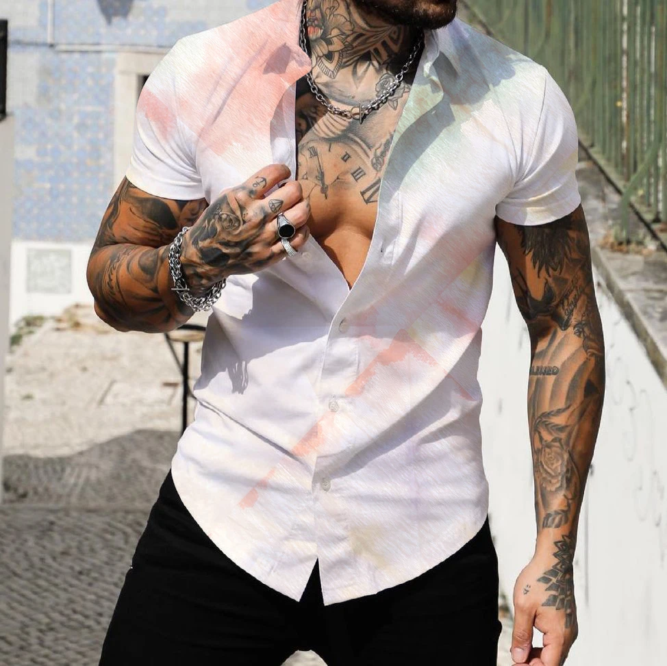 

2022 New Spring Summer 3D Printing Shirts Men's Fashion Turn-down Collar Buttoned Shirt Casual Short Sleeve Cardigan Streetwear