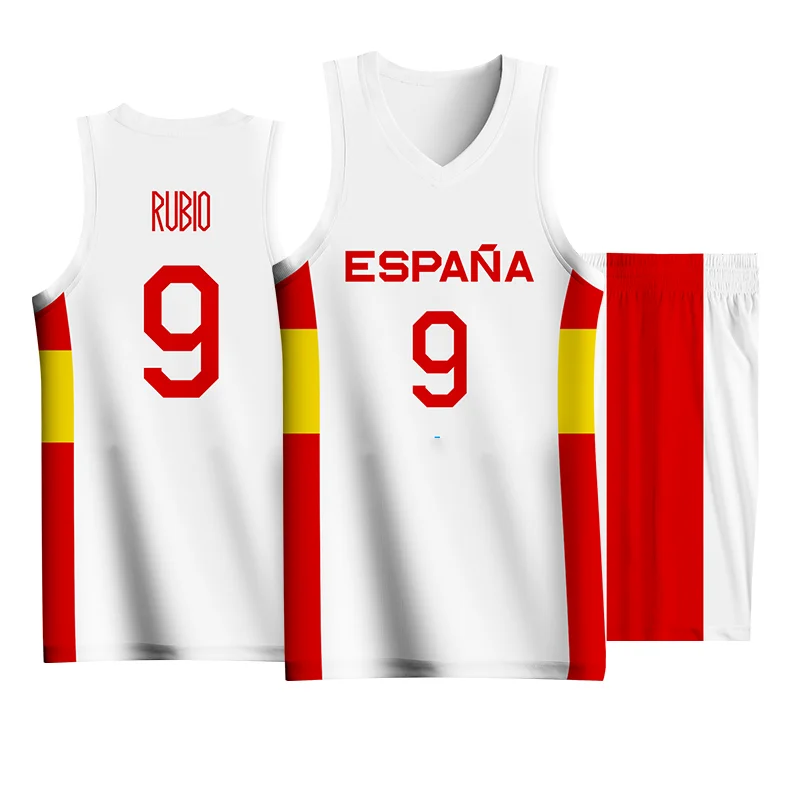 Basketball Sets For Men Customizable Team Name Number Logo Spain Letter Screen Printed Jerseys Shorts Fitness Training Tracksuit