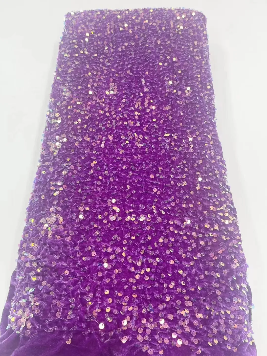 Purple  2023 Newest Arrival Velvet Lace Fabric African Lace Fabric High Quality Nigerian Sequins Lace Fabric for Sewing