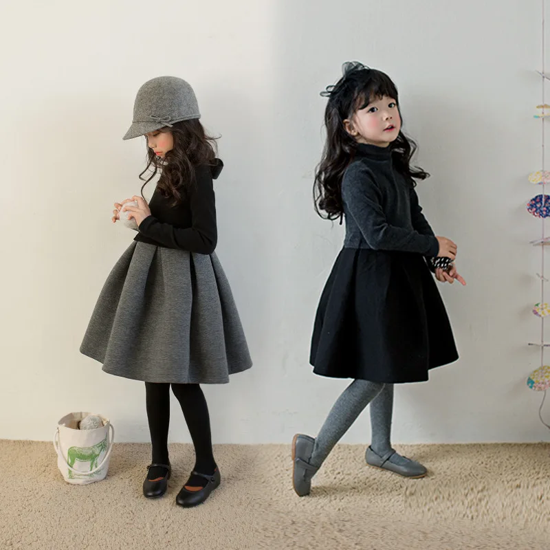 

4 8 10 12 14 Years Girls Winter High Neck Dress Cotton Elegant Teenager Girls Long Sleeve Autumn Pleated Princess Dress Clothing