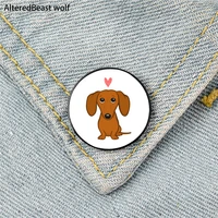 cartoon dachshund with heart pin custom funny brooches shirt lapel bag cute badge cartoon jewelry gift for lover girl friends