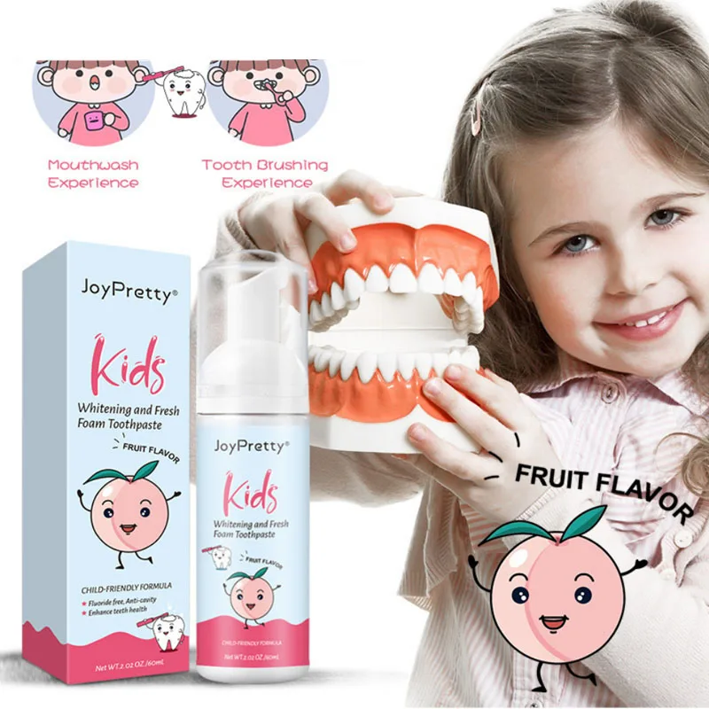 

60ml Kids Foam Toothpaste Natural Plant Formula Teeth Cleaning Prevent Tooth Decay Brightening Whitening Fruit Flavored Mousse