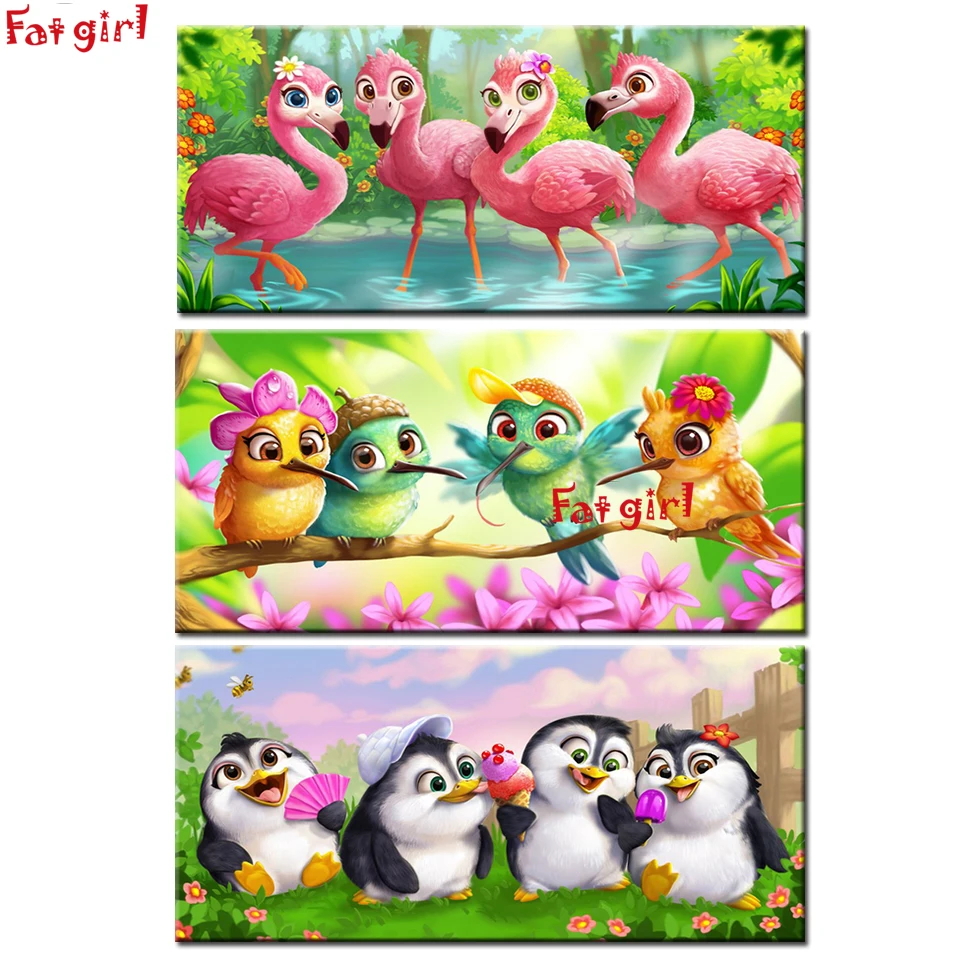 

Hippo Penguin Flamingo Diamond Embroidery Full Round Square Diy Diamond Painting Cross Stitch Cartoon Animal Picture Child Gift