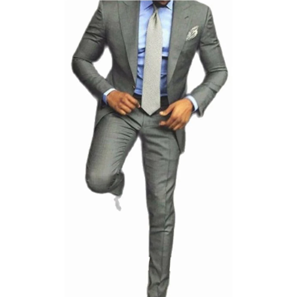 2022 Hot Saling New Fashion Casual Gray Men's Suit Groom Suit Wedding Slim Fit Dress Groom Tuxedo Men 2 pieces (Jacket + Pants)
