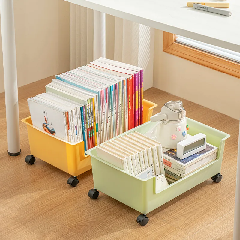 

Simple Practical Storage Boxes Multifunctional Desk Organizer Mobile Pulley Book Storage U Type Opening Organizer for Documents