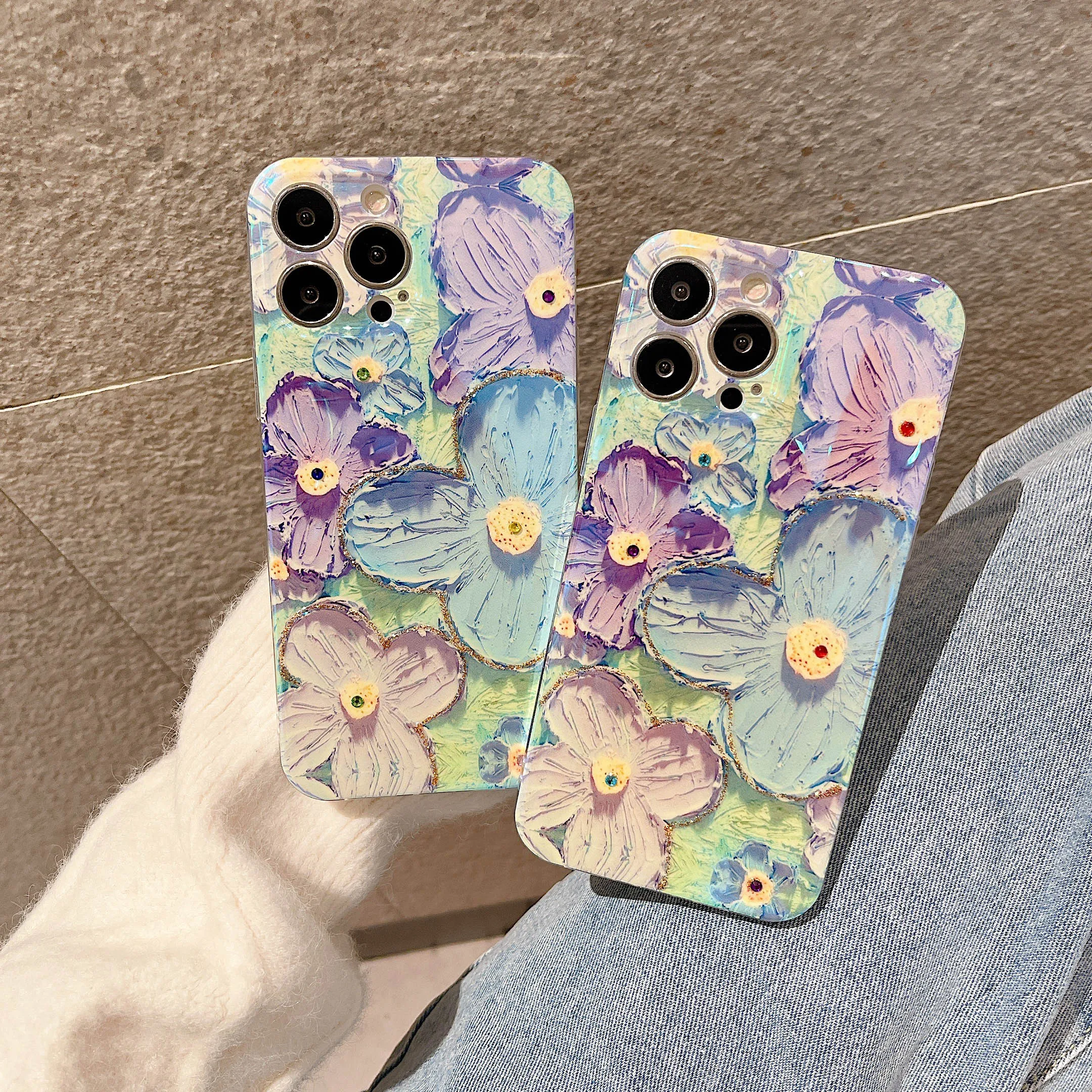 

Blu-ray Flowers Luxury Case For OPPO Realme C21Y C21 C35 C20 Shockproof Soft Silicone Cute Phone Cover for OPPO Realme 5 2 C3 C1