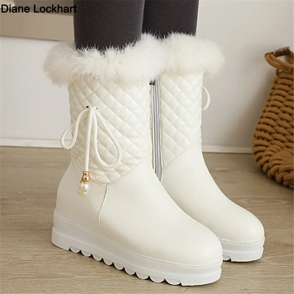 

Fashion Ladies Height Lncreasing Platform Snow Boots Women Cross Tied Shoes Woman Casual Winter Plush Warm Fur Ankle Boots 31-43