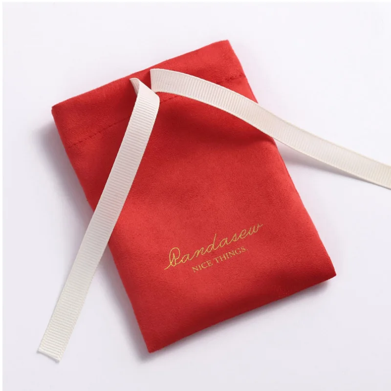 Red Flannel Gift Bags 7x9cm 9x12cm 10x15cm 13x17cm 18x30cm Eyelashes Hair Packaging Sack Jewelry Suede Drawstring Pouches